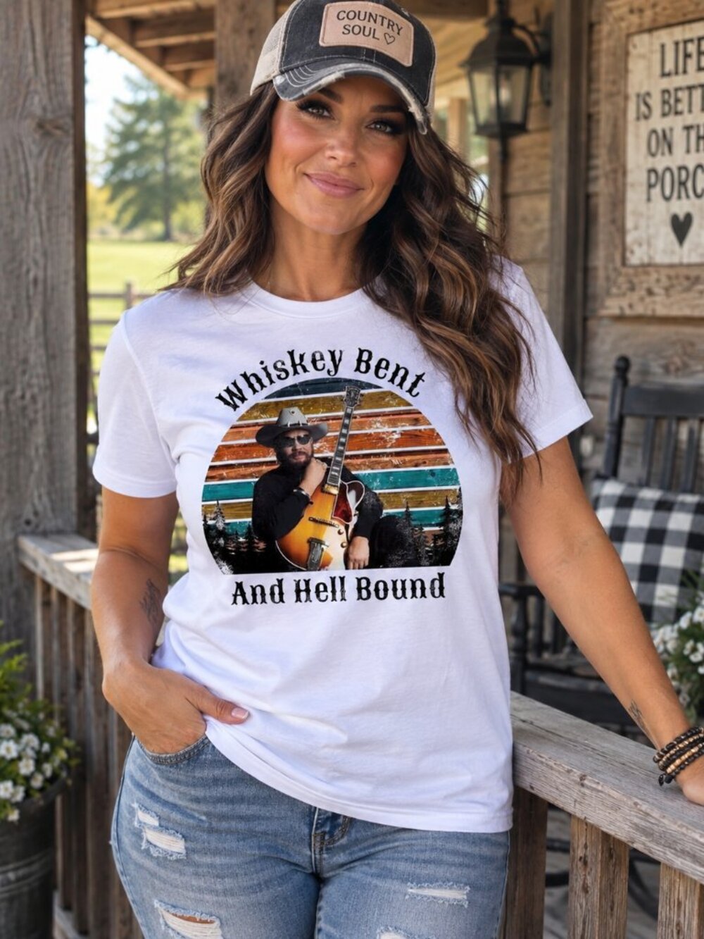 Whiskey Bent Hank Williams Jr Graphic T Shirt Trendy Boutique Style Tee Womens